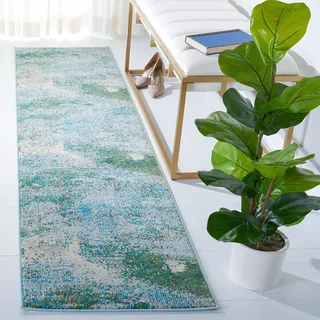Safavieh Boho Teppich für Wohnzimmer, Esszimmer, Schlafzimmer - Madison Collection, Kurzer Flor, Grün und Blau, 66 X 183 cm