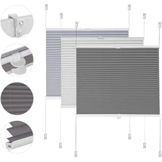 Sekey Plissee ohne Bohren Verdunkelung, Fenster Plissee Klemmfix Jalousie, 70 cm breit, Verspannt Blickdicht Sonnenschutz Fensterollo, Dunkelgrau,