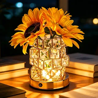 Sonnenblumen Blume Lampe,3 Farben Sonnenblumen Lampe,Sonnenblume Kristall Tischlampe,Zonneblumen Nachttischlampe Für Schlafzimmer,Wohnzimmer,Esszimmer Home Decor,USB Wiederaufladbare,Touch Control