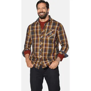 Langarmhemd JAN VANDERSTORM "Hemd OLAFVIK", Herren, Gr. 4XL, weit, rot (orange kariert), Obermaterial: 100% Baumwolle CO., Hemden Langarmhemd