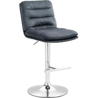 Barhocker mit Samthocker – Eleganter Hocker – Hoher Sitzkomfort und verstellbare Höhe. Farbe: Dunkelgrau. Grundfarbe: Chrom