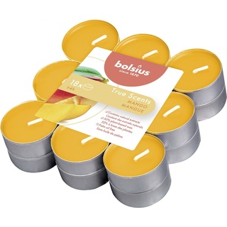 Bolsius True Scents – 3,8 cm, 18er Pack Teelichter – Mango – Brenndauer: 4 Stunden – Innendekoration – natürliche Extrakte – mit natürlichem veganem Wachs