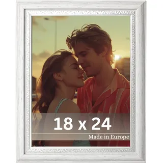 VictoR Bilderrahmen Boho Weiß in 18x24 cm - Leiste: 30x16mm - Fotorahmen Vintage Deko Rustikal - Bilderrahmen Weiß 18x24 - Landhaus