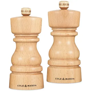 Cole & Mason H233005 London Salz und Pfeffermühle, 2er Set Manuell mit Einstellbar, Holz, 13cm, Precision+ mit Keramikmahlwerk und Carbonmahlwerk, Gewürzmühle, Mühlen für Salz, Pfeffer, Gewürze