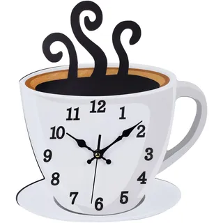 jomparis 30CM Holz Kaffeetasse Wanduhr,Retro Ohne Tickgeräusche Küchenuhr Wanduhr mit große ziffern für Küche/Wohnzimmer/Büro/Geschenk