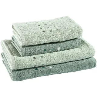 Esposa Frottierset , Dunkelgrün, Salbeigrün , Textil , 4-teilig , 50x100 cm , Heimtextilien, Badtextilien, Handtuchsets