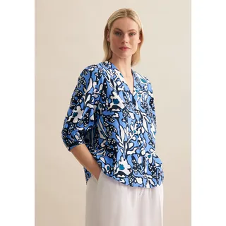 Klassische Bluse SEIDENSTICKER "Schwarze Rose", Damen, Gr. L40, blau (hellblau), 65% Baumwolle, 35% Leinen, gemustert, regular fit, V-Ausschnitt, Blusen Klassische Bluse, Tunika Druck