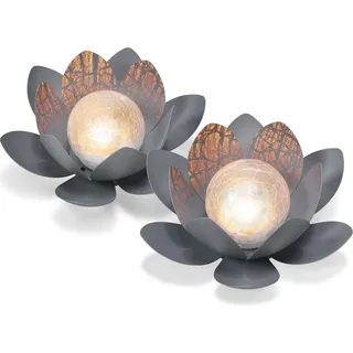 esotec Solar Lotusblüten-Leuchte 2er SET Bruchglaskugel METALL IP44 102087