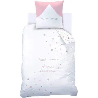 Matt&Rose Sterne Bettwäsche Set 135x200 · Mädchenbettwäsche · Kinderbettwäsche · Sweet Dreams, Wimpern & Sternchen - Kissenbezug 80x80 + Bettbezug 135x200 cm - 100% Baumwolle