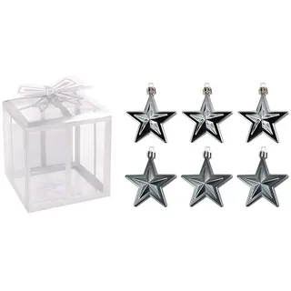 Ideen mit Herz Baumschmuck | Sterne | 6 Stück | 6 x 2,8 x 7,5 cm | zum Aufhängen | Weihnachtsbaumschmuck, Weihnachtsbaumanhänger, Deko für den Weihnachtsbaum (grau)