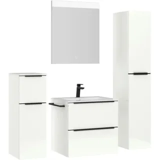 Nobilia Badezimmer , Schwarz, Weiß Hochglanz , Metall , 5-teilig , 5 Fächer , 3,2 Schubladen , F , 121 cm , Goldenes M, Made in Germany , Griffeauswahl, hängend, Zusatzausstattung erhältlich, Typenvielfalt , Badezimmer, Badmöbelsets & Badmöbelserien, Badmöbel-Sets