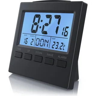 BEARWARE Digital-Funkwecker mit Innen-Temperaturanzeige DCF-Funkuhr / Datums & Wochentagsanzeige - Schwarz