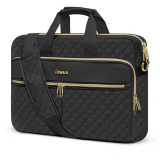 MOSISO Laptoptasche 16 Zoll, Laptop Schultertasche Damen, 15-15,6 Zoll Aktentasche Handtasche Quadratisch Gesteppt Laptop Umhängetasche Büro Reisen Business mit 3 Taschen&Riemen, Schwarz