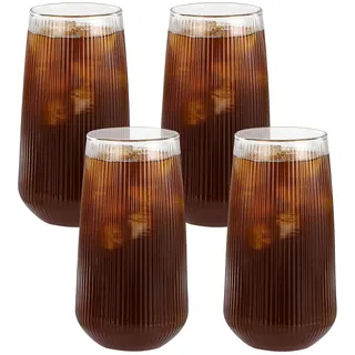 Auauraintt Latte Macchiato Glasses,Cappuccino Kaffeegläser,4 Stück, 500 ml, gerippte Glasbecher,Transparent, Hitzebeständig, für Margaritas, Cocktail, Kaffee, Smoothie, Eis,Capuccino Cups,Säfte