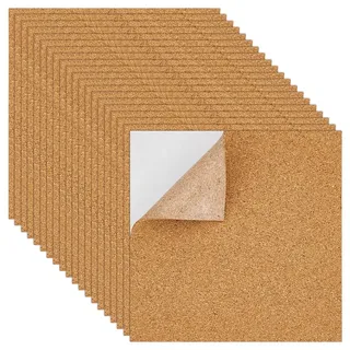 BENECREAT 20 Packung Selbstklebende Korkplatten, 15x15cm Korktafelmatte, 2mm Dick Quadratischer Korkuntersetzer Für Pinnwände, Wandschmuck, DIY Bastelbedarf