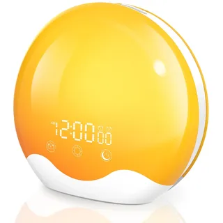 Laliled Lichtwecker,Tageslichtwecker Doppelalarme,Sunrise Licht Wecker mit Sonnenaufgang Sonnenuntergang Simulation,Wake Up Light Wecker Licht mit 5 Alarmton FM Snooze,Nachttischlampe für Kinder