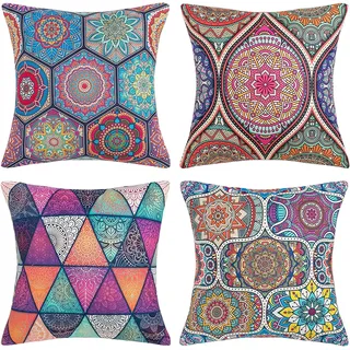 DakTou Sofakissen Kissenbezug 50x50 Boho Moderne Mandala Kissenhülle Outdoor Dekokissen Kissenbezüge Baumwolle Leinen Frühling Zierkissenbezüge für Sofa Auto Büro Schlafzimmer Home Dekor 4er Set