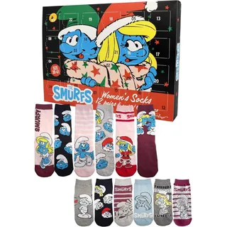 Adventskalender mit den Schlümpfen für Damen – enthält 12 Paar Socken – Größe 35-41 – Kalender mit Sneakern und langen Socken – Weihnachtsgeschenk