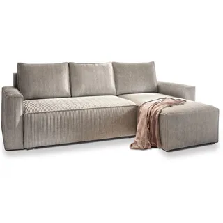 masseno Ecksofa Potaro mit Schlaffunktion L-Form, Sofa mit Bettkasten, Wohnzimmersofa, Couch, Soffa, Bettsofa, Couchgarnitur- Creme, POSO 100 - Creme
