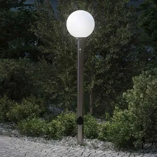 Pollerleuchte mit Sensor und Steckdose 120 cm Edelstahl IP44 - Silber