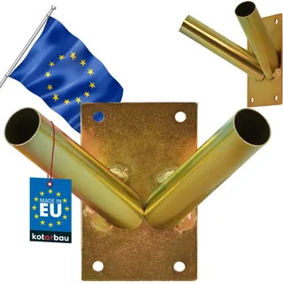 KOTARBAU® Fahnenhalter 2-Fach Verschrauben Fahnenmasthalter Fahne Flagge Flaggenhalter Fahnenstange Halterung Griff Wandbefestigung Feuerverzinkt Gelb - Gelb