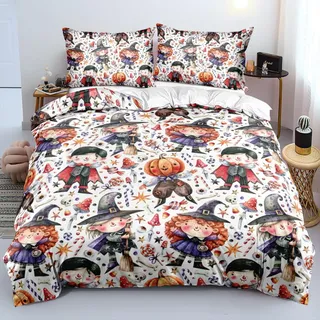 Luowei Halloween Bettwäsche 135x200 4teilig Kürbis Kinder Schädel 3D Bettwäsche Halloween Weich Microfaser Bettwäsche für Kinder Teenager Geschenk mit Reißverschluss und 2 Kissenbezüge 80x80 cm