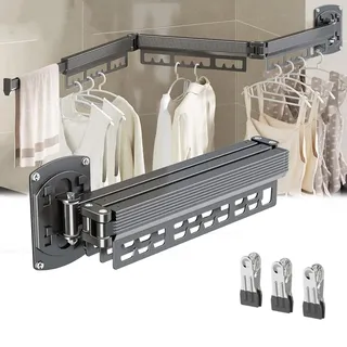 BODYGAD Wäscheständer Versenkbar, Wandmontierter Kleiderständer Ausziehbar Handtuchhalter Zusammenklappbar Aluminiumlegierung für Balkon, Schlafzimmer, Bad