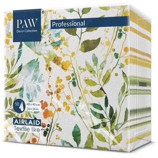 Paw Decor Collection PAW - Servietten aus Airlaid - Stoffähnlich (40 x 40 cm) I 50 Stück I Ideal für Hochzeit, Taufe, Kommunion, Geburtstag I Stoffservietten - Natur, Blätter I Farbe: Watercolor leaves