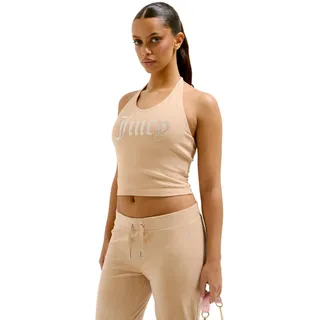 Juicy Couture Damen Tied Halter Neck figubetontes T Top Oberteil mit Applikationen versch. Farben Trägershirt/Cami Shirt, Nomad, X-Small