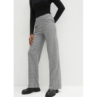 Stretch-Hose BONPRIX, Damen, Gr. 40/42 (M), N-Gr, schwarz-weiß (schwarz, weiß kariert), Web, Obermaterial: 65% Polyester, 30% Viskose, 5% Elasthan, festlich, loose fit, Hosen Stretch-Hose, Stretch-Material, mit Hahnentrittmuster, Loose Fit Passform