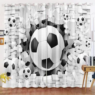Fadaing Fußball Verdunkelungsvorhänge für Jungen,75x166cm 2er-Set | Stabiler Textilstoff mit langlebigem Druck, auch nach häufigem Waschen nicht verblasst, Größe 150x166 cm