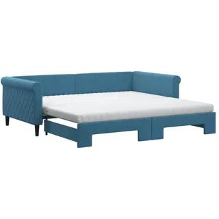 vidaXL Tagesbett Ausziehbar mit Matratzen Blau 100x200 cm Samt
