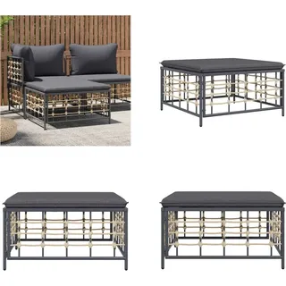 vidaXL Gartenhocker mit Dunkelgrauem Kissen Poly Rattan - Gartenhocker - Garten Fußhocker - Fußhocker - Fußbank - Grau
