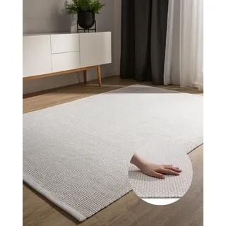 benuta Basic handgewebter Baumwollteppich Ron - Weiß 70x140 cm - Handwebteppich aus 100% Baumwolle - Style: Uni, Minimalistisch, Natural Living
