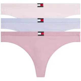 String "3 PACK THONG (EXT.SIZES)", Damen, Gr. L (40), 3 Stk., lila, mystic orc, light pink, Jersey, Obermaterial: 95% Baumwolle, 5% Elasthan, TOMMY HILFIGER UNDERWEAR, körpernah, Unterhosen String, basic, elastischer Bund, unifarben