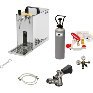 Komplett Set - Zapfanlage, Bierzapfanlage, Bierkoffer, Durchlaufkühler PYGMY 25 1-leitig Trockenkühler, 35 Liter/h, Reinigungsset für Zapfanlage und Keg, ohne