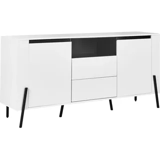 BELIANI Sideboard Weiß und Schwarz Faserplatte Pulverbeschichtetes Metall 75 x 177 x 40 cm Modern Zwei Schubladen Viel Stauraum Wohnzimmer - Weiß, Schwarz