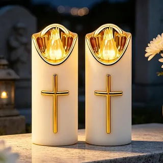 2 Stück LED Grablichter für Draußen, LED Grabkerze Trauerlicht, Wiederverwendbar Friedhofskerze Gedenkkerze, Flackereffekt wie bei Einer Echten Kerze, für Grab Tiergedenken,Weiß [Energieklasse A]