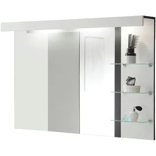 furn.design Bad Spiegel, Design-D weiß Hochglanz Wandspiegel inkl. LED Beleuchtung, 120 x 85 cm, - Weiß, schwarz,