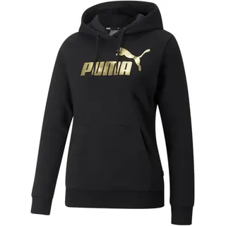 Puma Damen ESS+ Metallic Logo Hoodie FL Sweat, Schwarz-goldene Folie, S