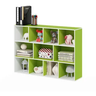 Furinno Luder 11-Cube Wende-Bücherregal mit offenem Regal, Weiß/Grün