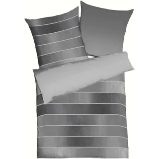 Kaeppel Biber Wendebettwäsche Timeless 100% Baumwolle Reißverschluss Bettbezug Kissenbezug Wendeoptik Bettgarnitur 200x200 cm Zinn - Dunkelgrau