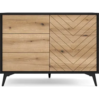 Funktionell Kommode mit Schubladen, Sideboard Schrank Highboard, Wohnzimmer, Wohnzimmerkommode, Esszimmer, Flur & Diele - 104 x 77 x 39 cm - Kommode Onyks SZ 104 - Schwarz