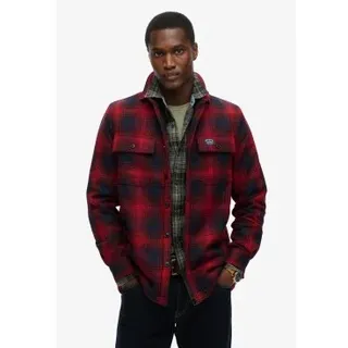 Superdry für Herren. M4010720A Rotes, mit Fleece gefüttertes Wollkaro-Oberhemd (S), Lässig, Polyester, Langarm