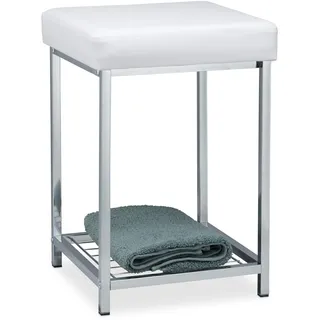 Relaxdays Relaxdays, weiß Hocker gepolstert, Kleiner Sitzhocker, Quadratisch, Polsterhocker mit Ablage, Badhocker, HBT 47x33x33cm