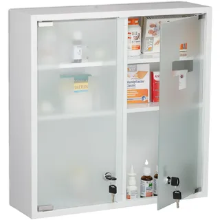 Relaxdays Medizinschrank, 2 türig, abschließbar, 3 Fächer, HBT 53x52,5x15,5 cm, Medikamente, Arzneischrank hängend, weiß