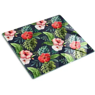 Tulup Glasplatte 60x52 cm Tropische Blumen , Multicolor , Glas , 60x0.4x52 cm , Küchen, Küchenelektrogeräte, Herde, Herdabdeckplatten