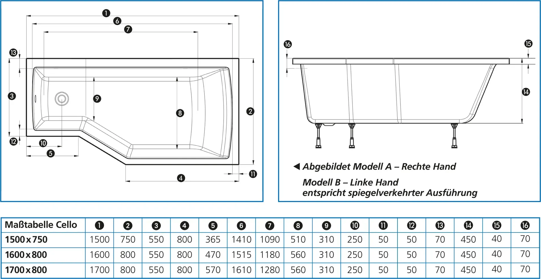 Bild von Cello Raumsparbadewanne 80 x 170 cm (979501)