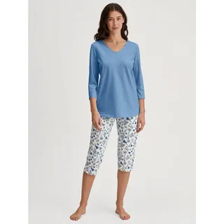 CALIDA Schlafanzug »Graphic Nights 2 V-Ausschnitt, Baumwolle, weich, atmungsaktiv, blau