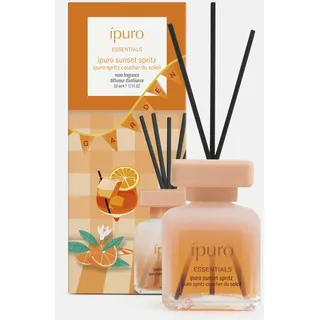 ipuro - Essentials sunset spritz Raumduft 50 ml - Spritziger Sommerduft mit Bitterorange, Limette & Rum - Lufterfrischer, Duftdiffuser mit Rattanstäbchen - Raumduft für Wohnzimmer, Bad, Schlafzimmer
